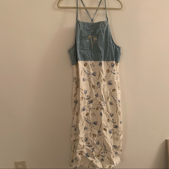 Vintage Linen and Denim Floral Maxi Dress - Picture 1 of 7